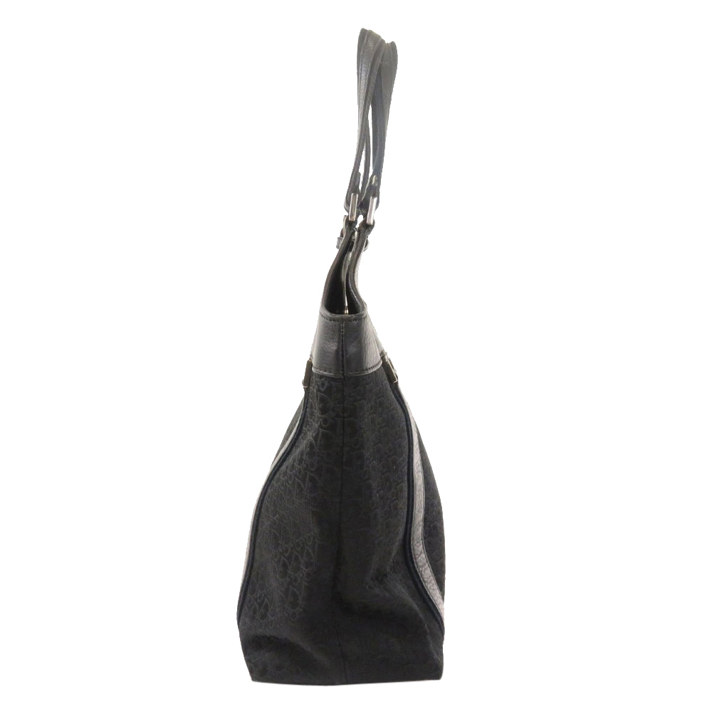 

Dior Black Leather Trotter Canvas Trim Tote Bag