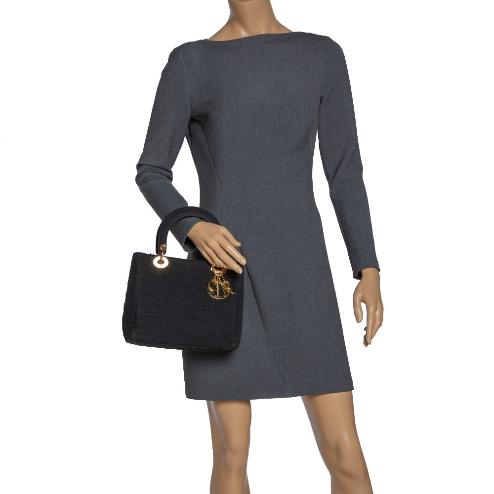 

Dior Black Cannage Nylon Medium Lady Dior Tote