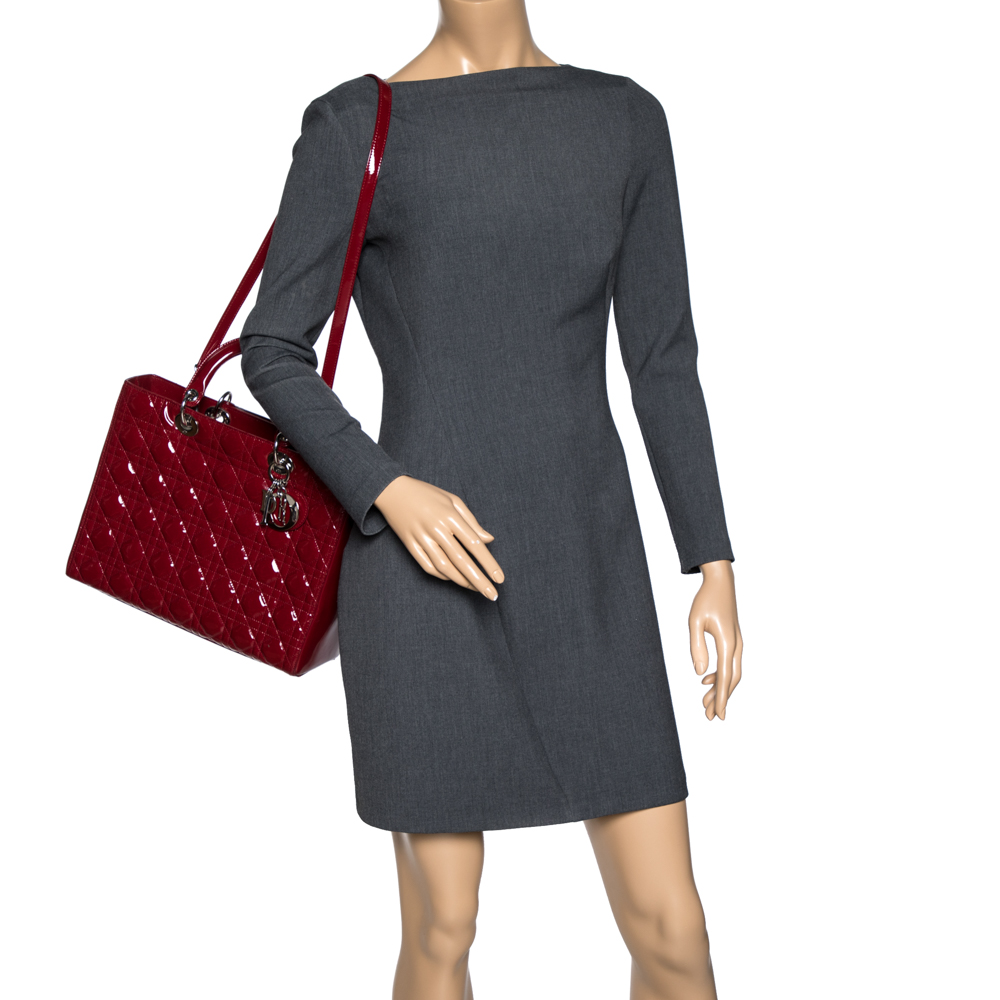 

Dior Red Cannage Patent Leather Large Lady Dior Tote