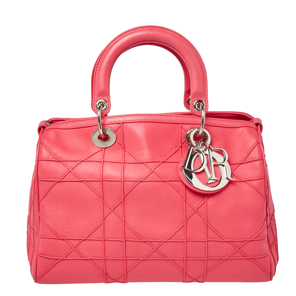مملوكة مسبقًا Dior Coral Pink Cannage Leather Granville Polochon Satchel