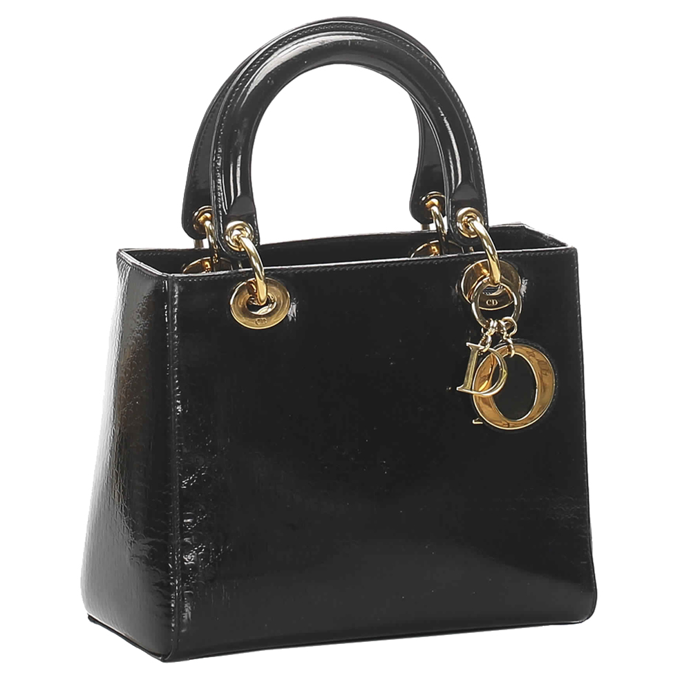 

Dior Black Patent Leather Medium Diorissimo Lady Dior Bag