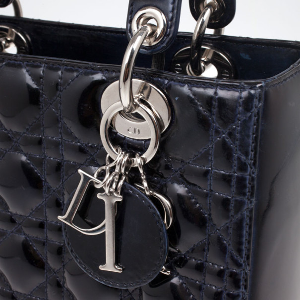 Christian Dior Navy Blue Lady Dior Medium Patent Bag Dior TLC