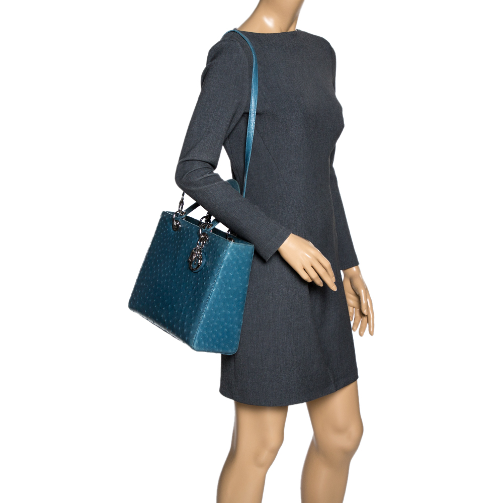 

Dior Teal Blue Ostrich Large Lady Dior Tote