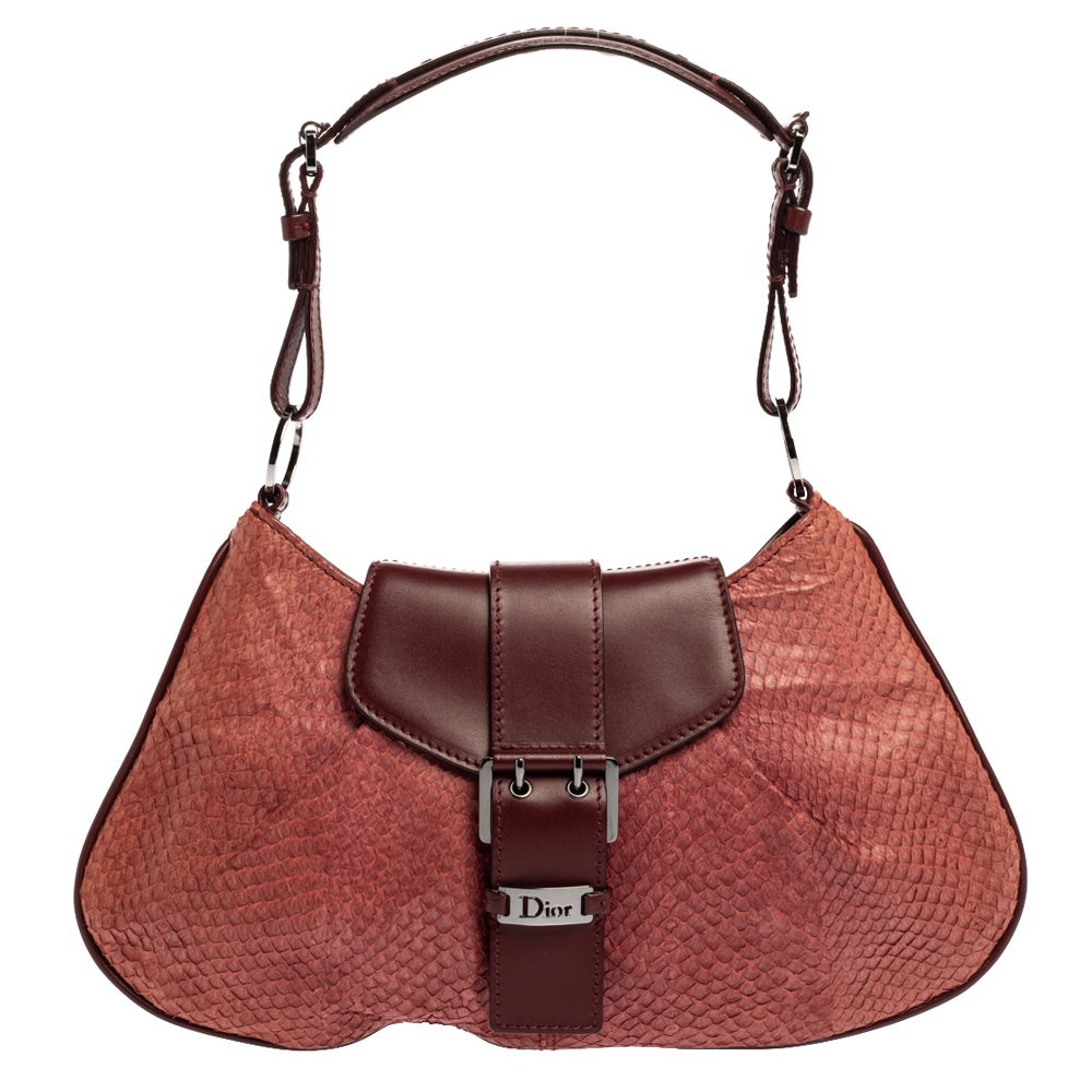 مملوكة مسبقًا Dior Burgundy Python and Leather Vintage Shoulder Bag