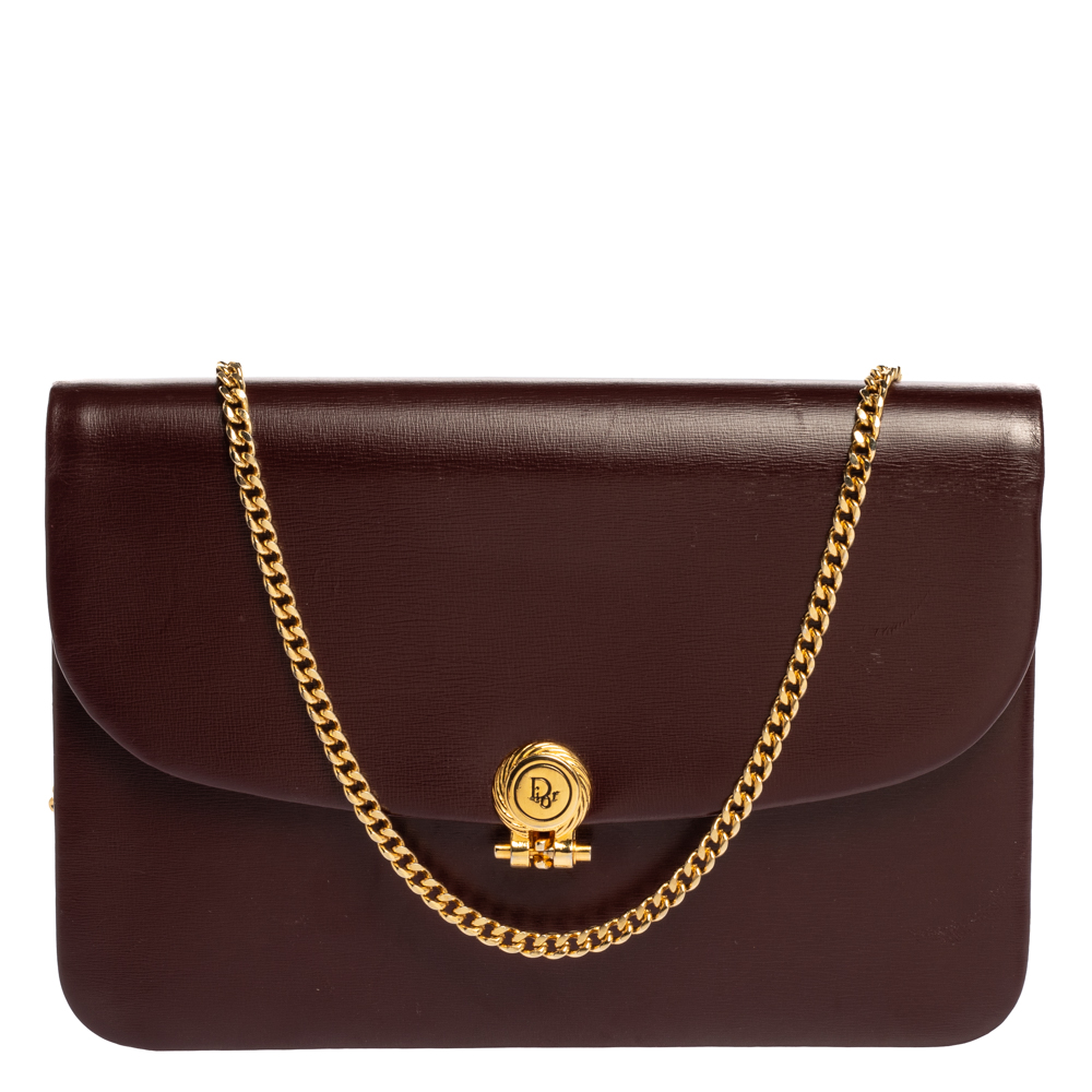 Dior Burgundy Leather Chain Shoulder Bag