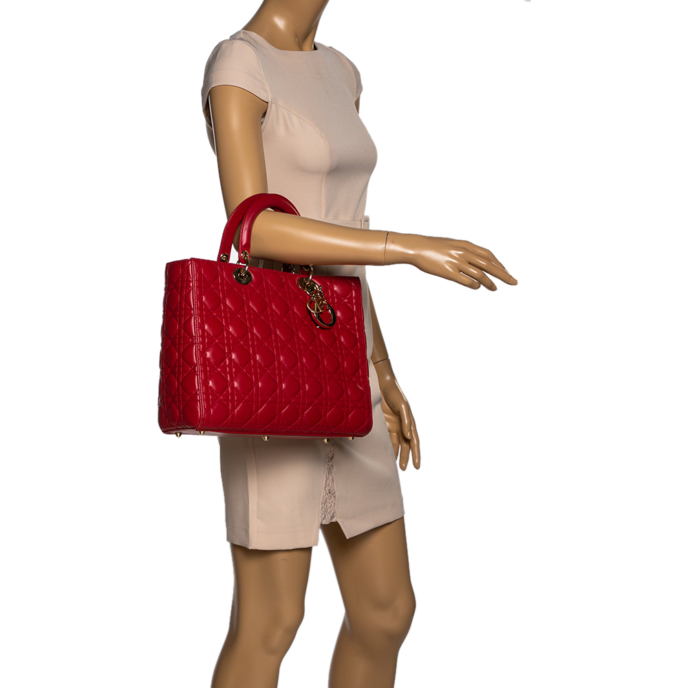 

Dior Red Cannage Leather Large Lady Dior Tote