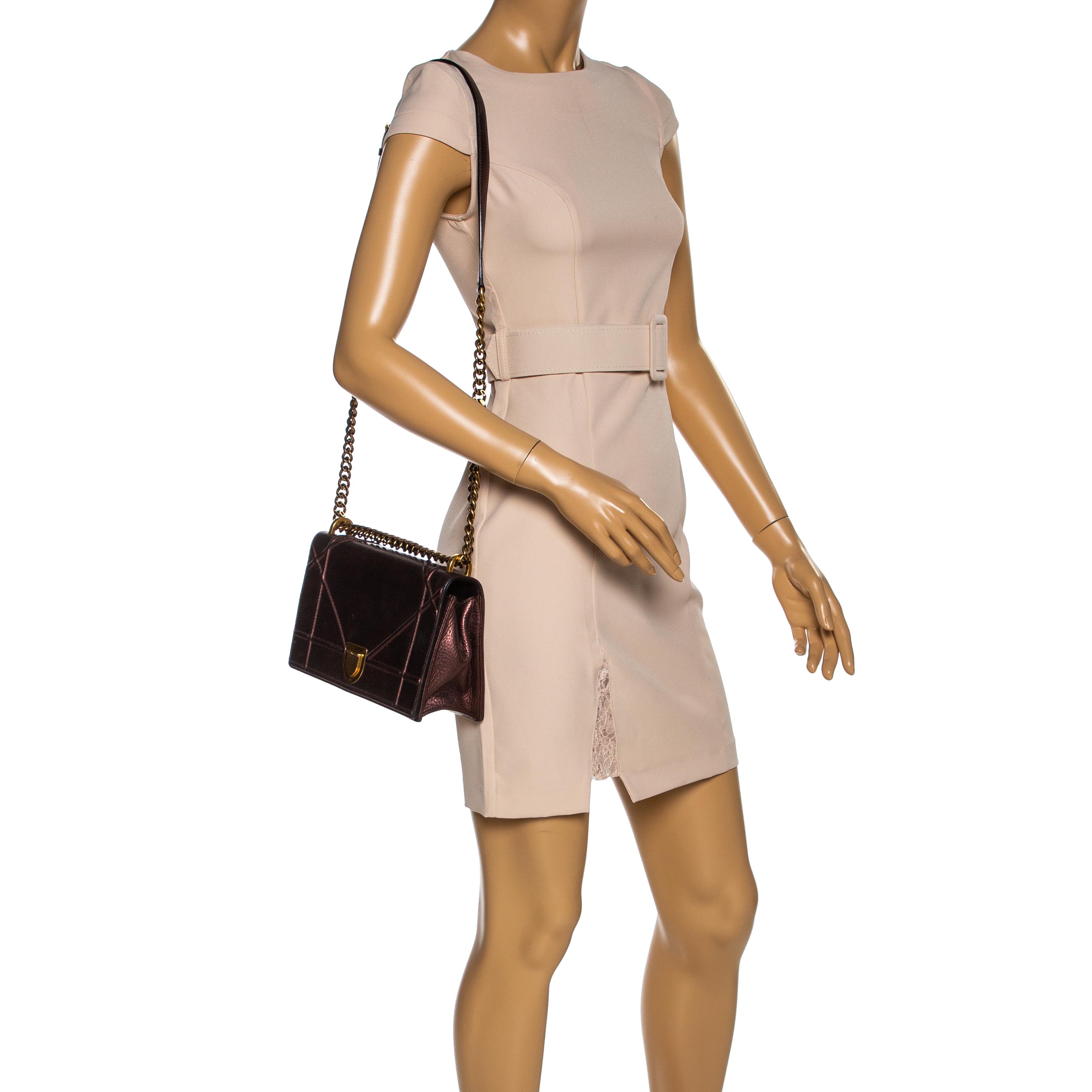 

Dior Metallic Brown Leather Medium Diorama Shoulder Bag