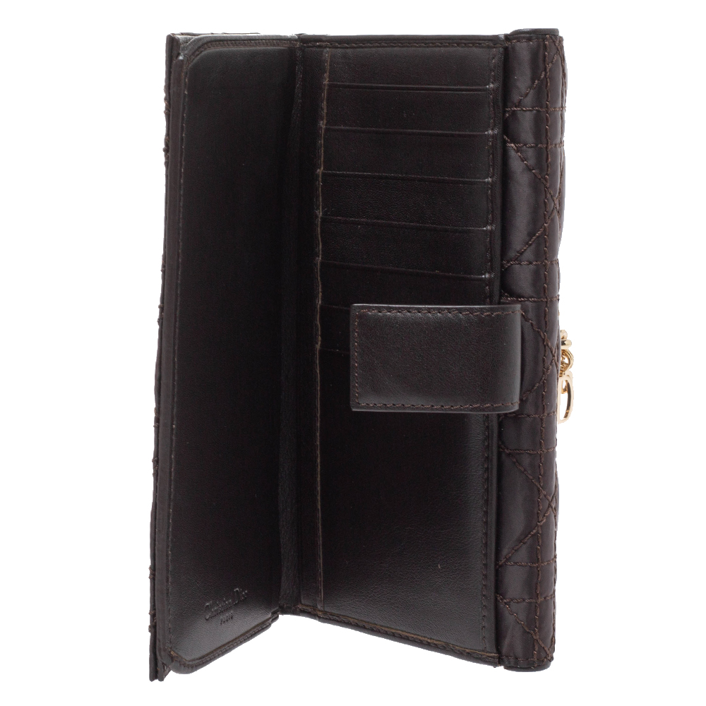 

Dior Dark Brown Cannage Satin and Leather Flap Wallet
