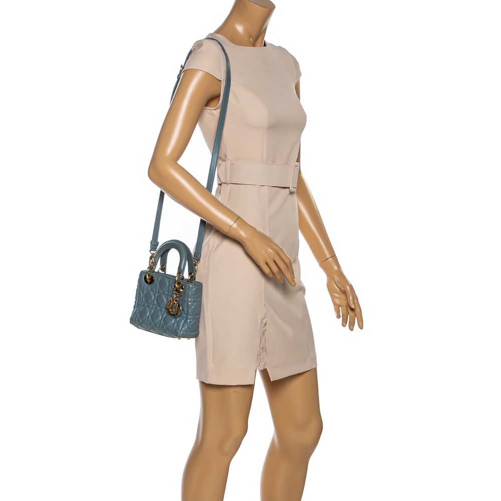 

Dior Dusk Blue Cannage Leather Mini Lady Dior Tote