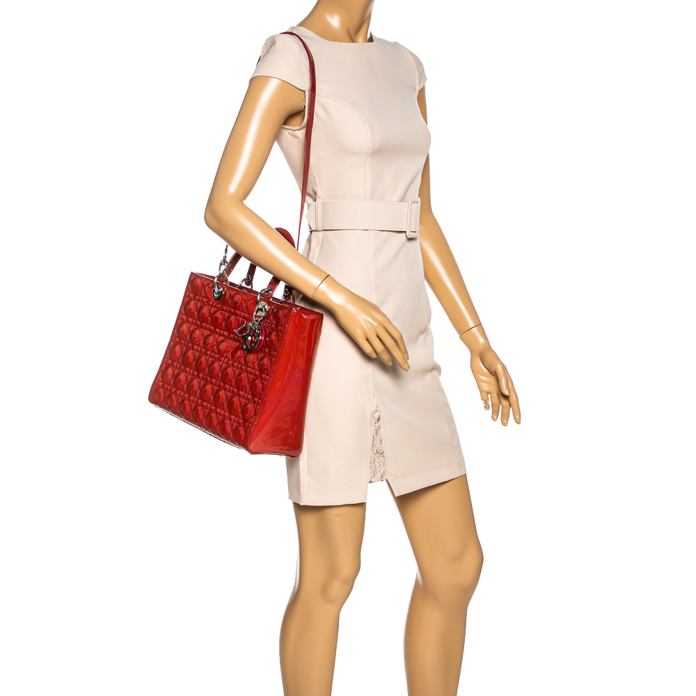 

Dior Copper/Crimson Pink Cannage Patent Leather Large Lady Dior Tote, Brown