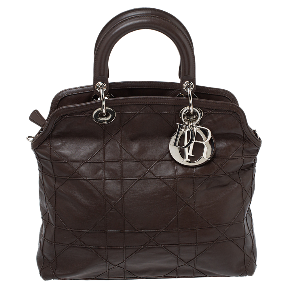 Click to view more detailed imagery on our partner's website Pre-owned Dior Cedar Brown Cannage Quilted Lambskin Leather Granville Tote