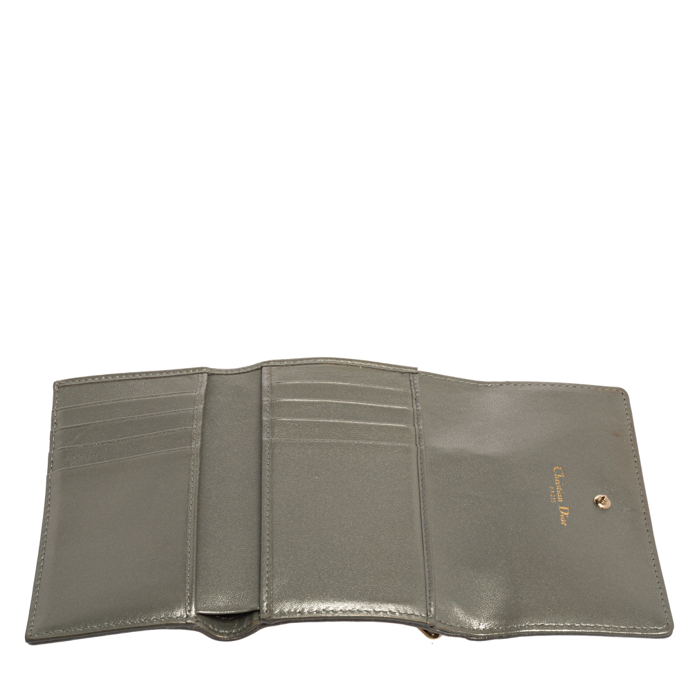 

Dior Metallic Grey Leather Diorama Trifold Wallet