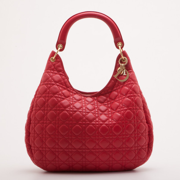 مملوكة مسبقًا Christian Dior Red Leather Cannage Large Hobo
