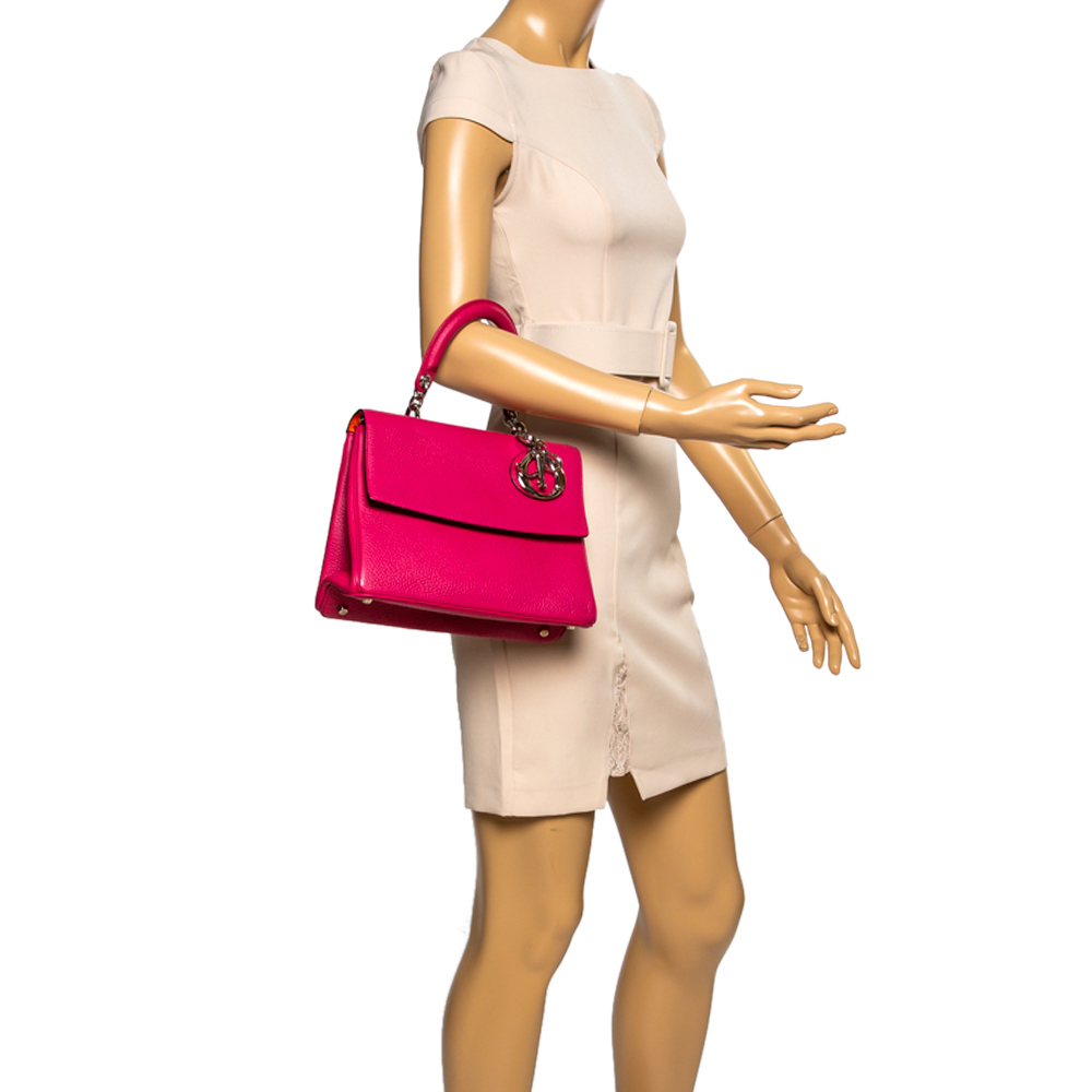 

Dior Fuchsia Leather Small Be Dior Flap Top Handle Bag, Pink