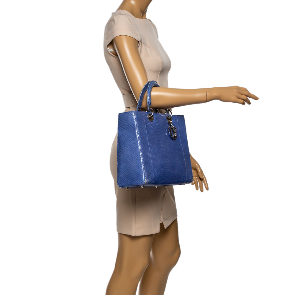 

Dior Cornflower Blue Python Large Lady Dior Tote
