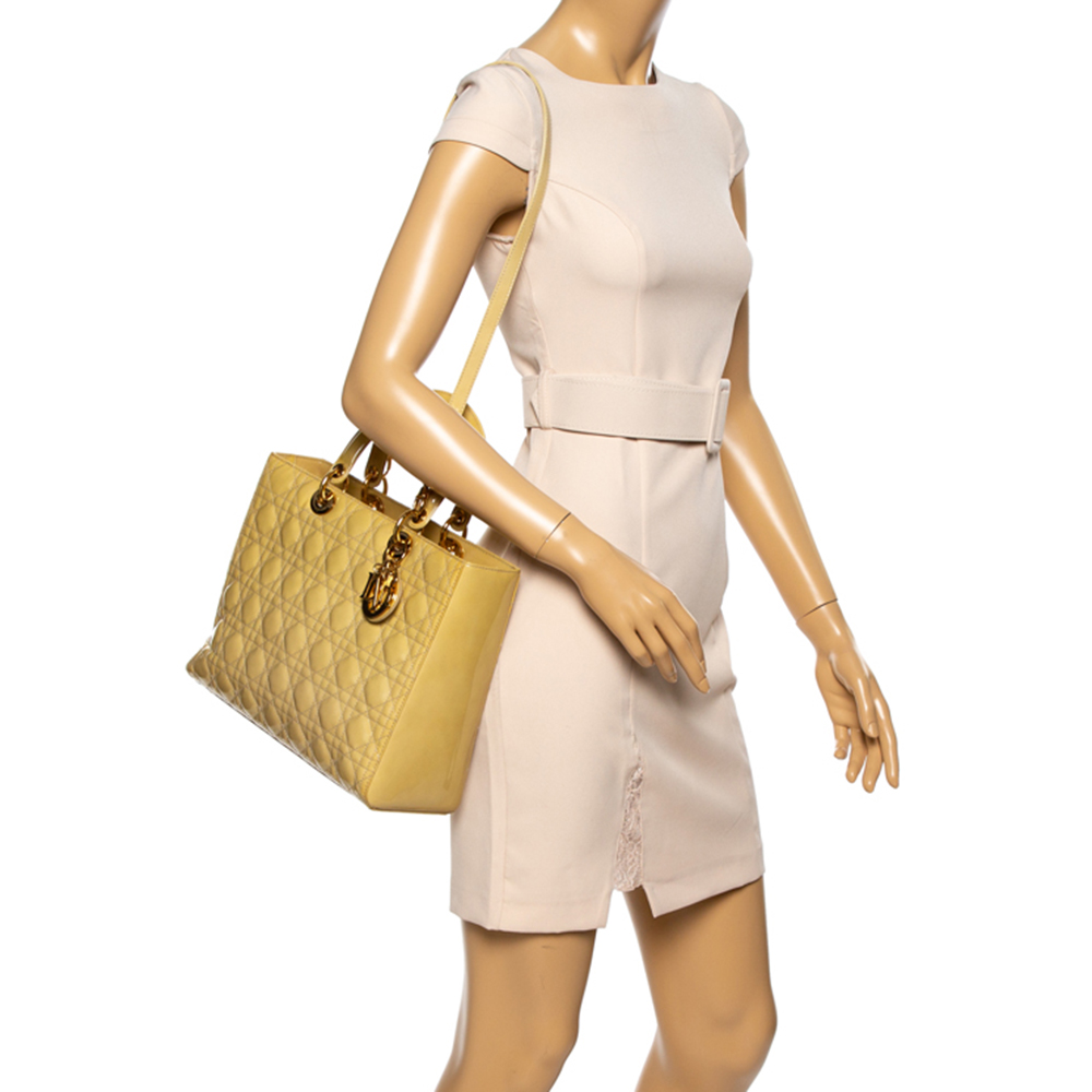

Dior Beige Cannage Patent Leather Large Lady Dior Tote