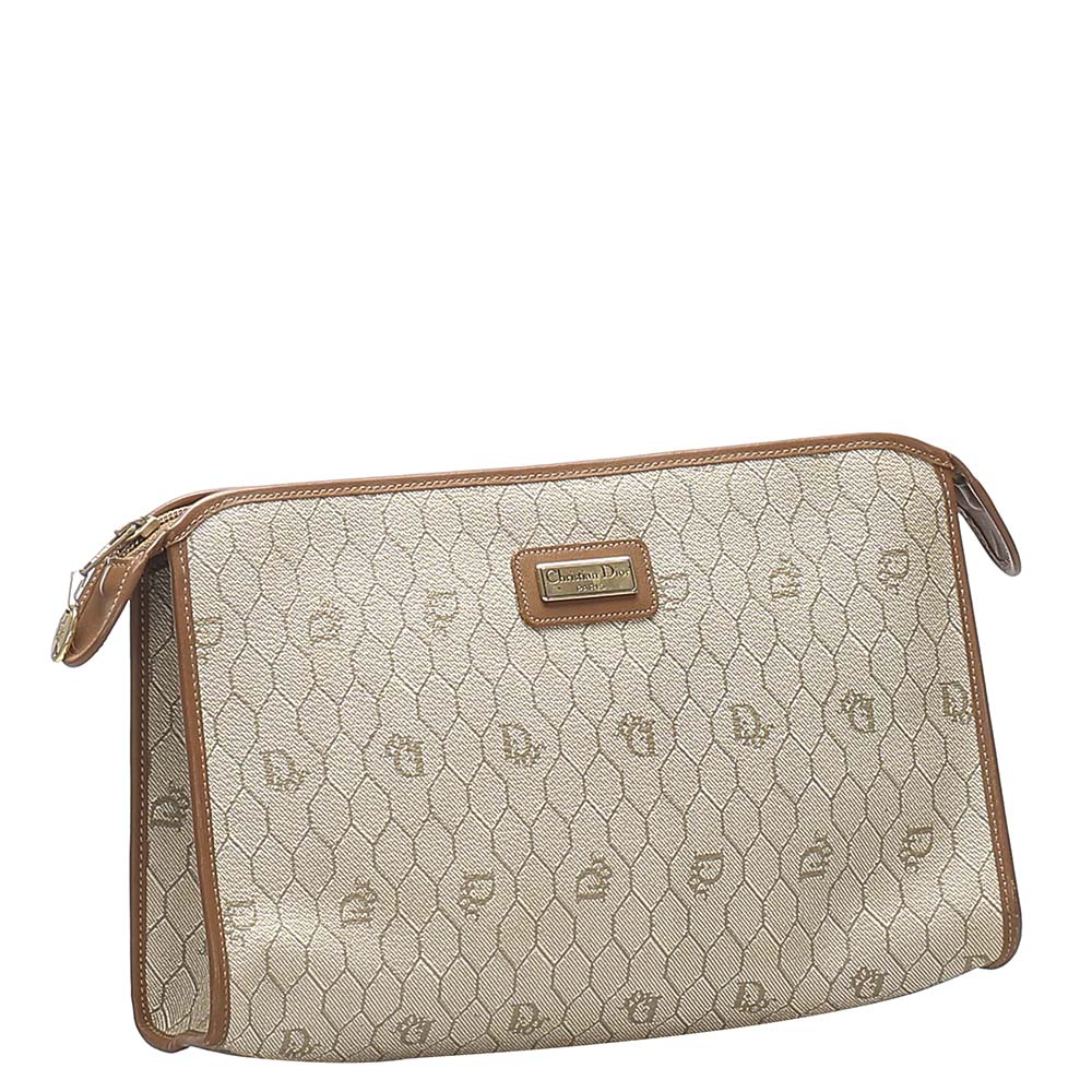 

Dior Brown Leather and PVC Honeycomb Clutch Bag, Beige
