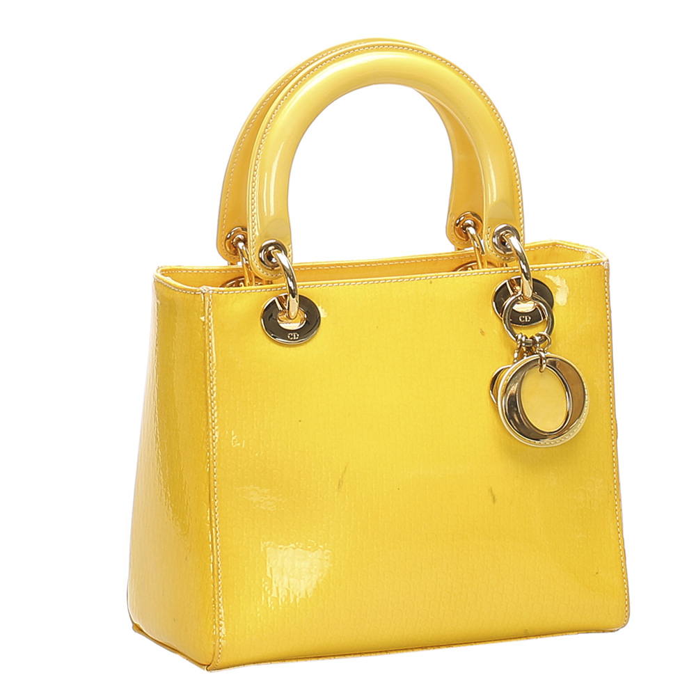 

Dior Yellow Patent Leather Lady Dior Bag