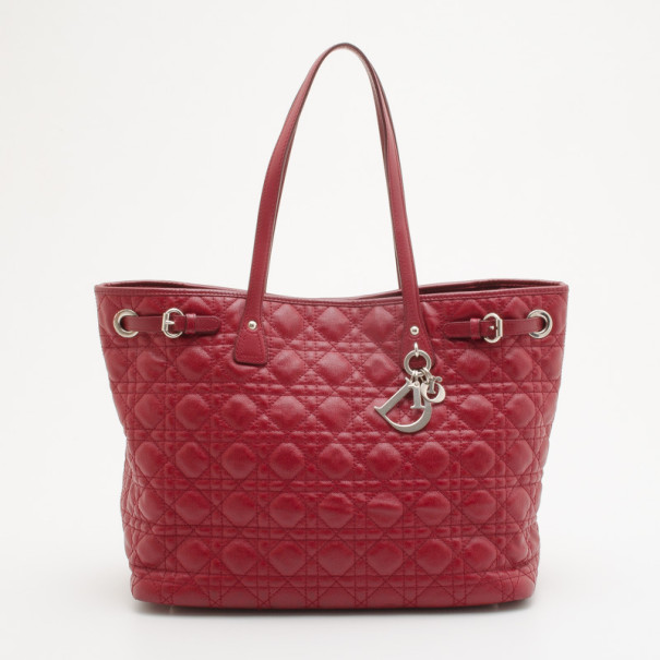 Pre Owned Christian Dior Red Coated Canvas 'Panarea' Medium Tote