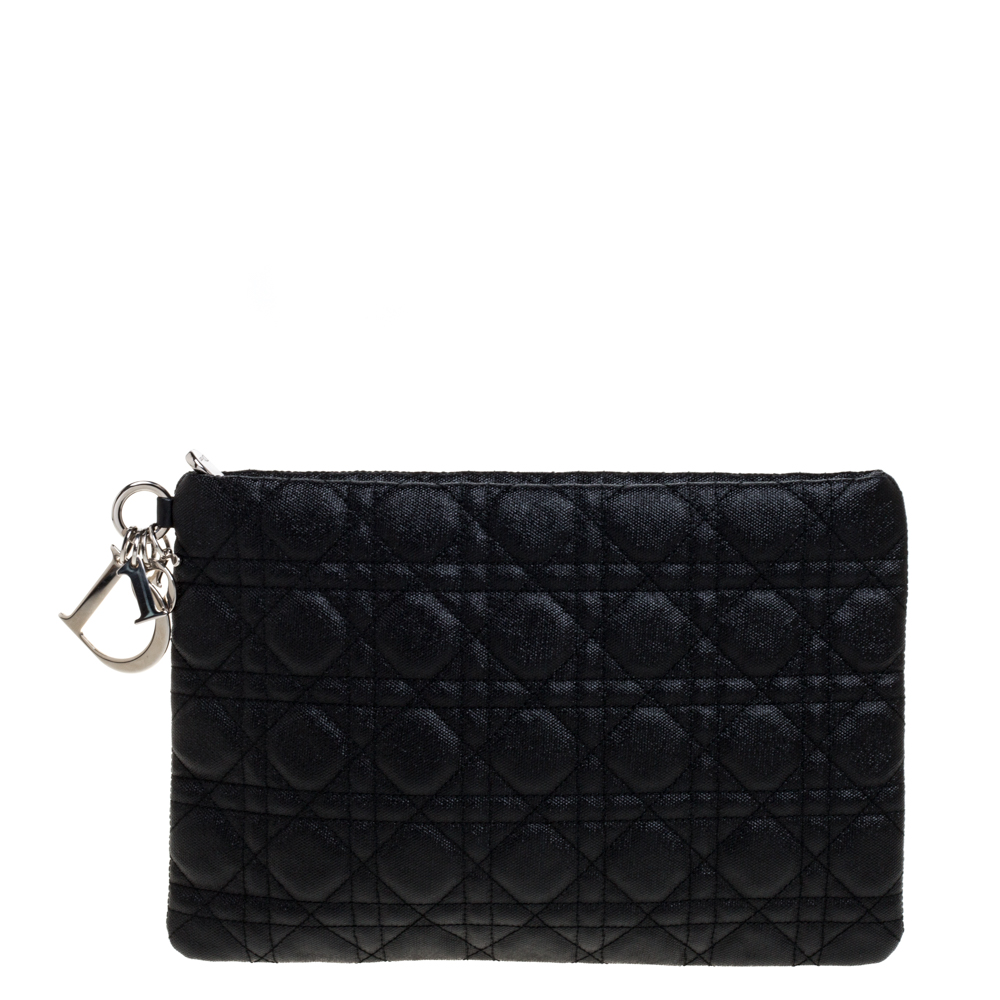 مملوكة مسبقًا Dior Black Cannage Coated Canvas Panarea Clutch