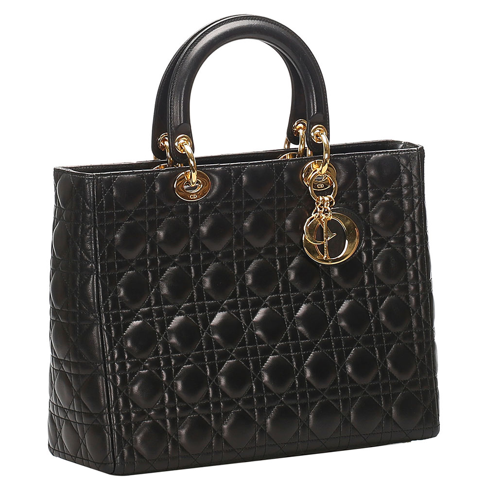

Dior Black Soft Leather Quilted Cannage Lady Dior Bag