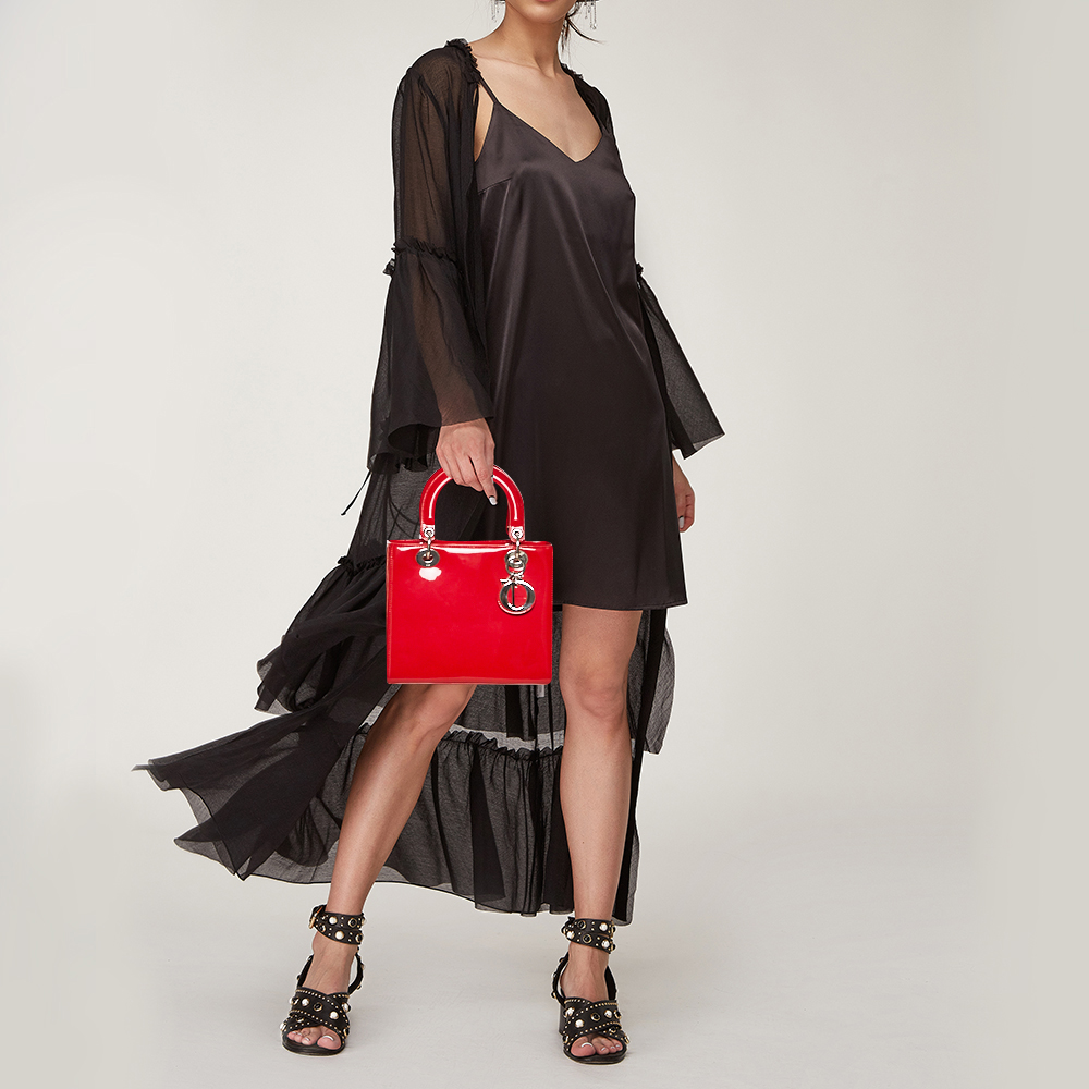 

Dior Red Patent Leather Medium Lady Dior Tote