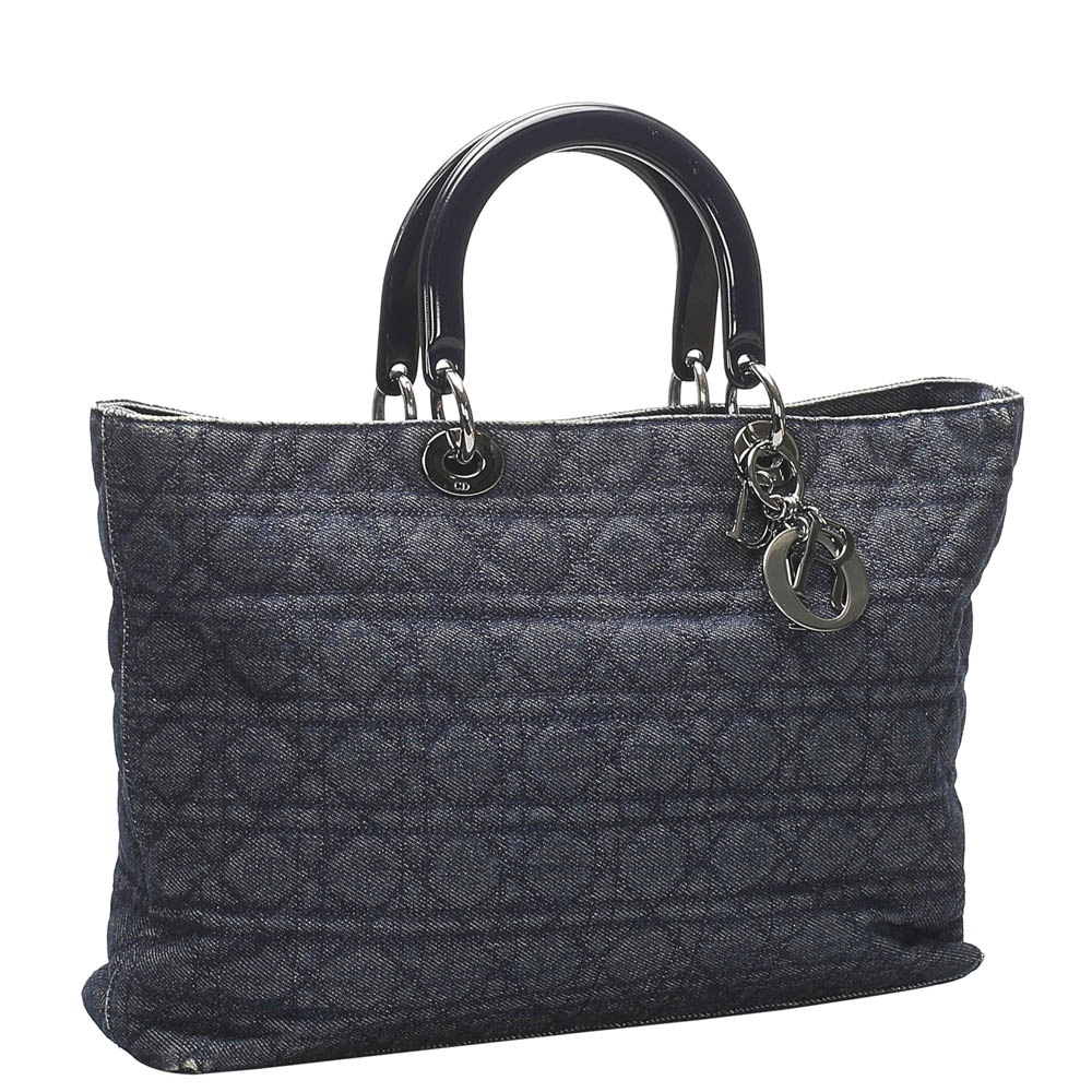 

Dior Navy Blue Denim Leather Tote Bag