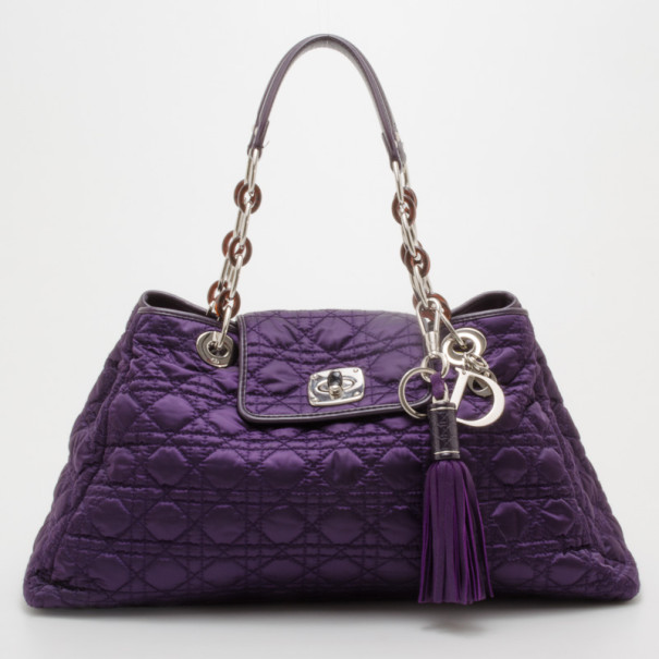 Pre Owned Dior Purple Cannage Charming Tote
