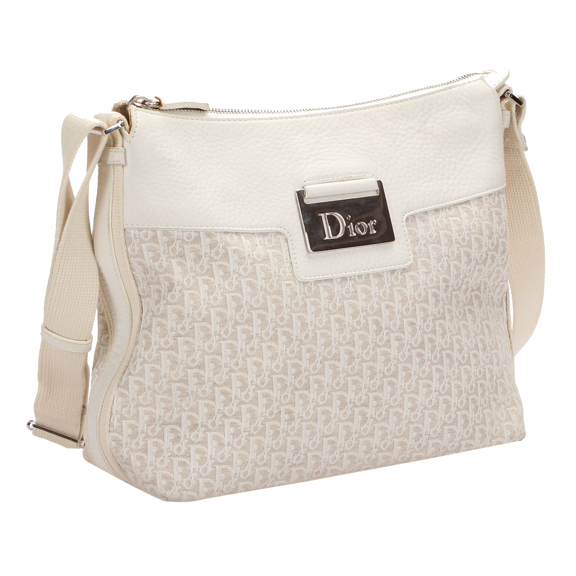 

Dior White Oblique Canvas Crossbody Bag, Beige