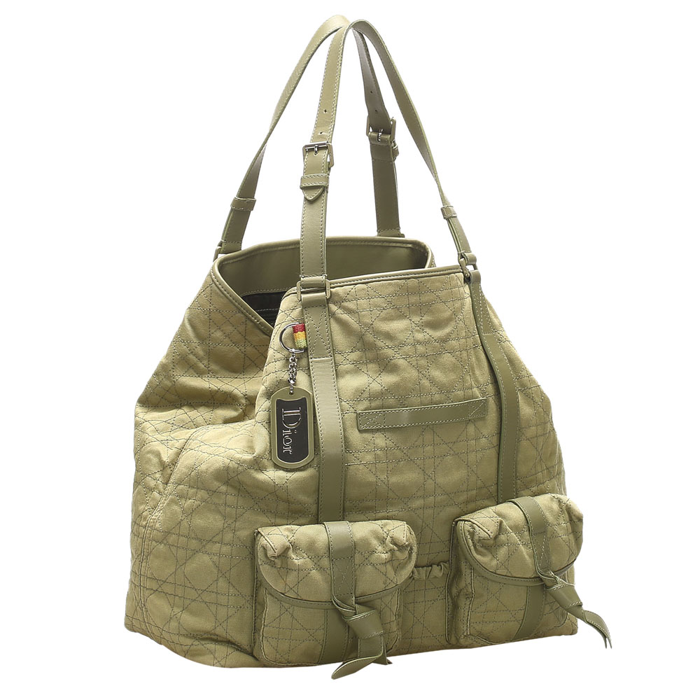 

Dior Green/Light Green Cannage Canvas Tote Bag