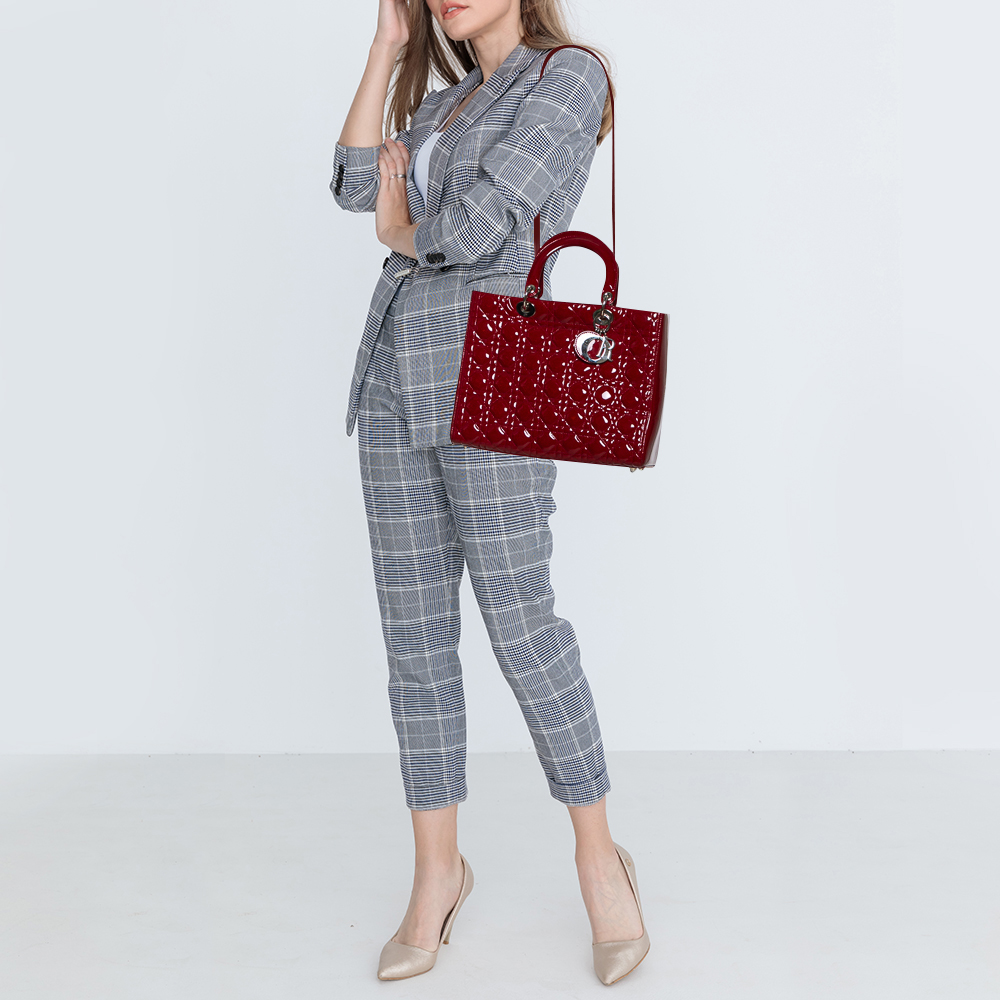 

Dior Red Cannage Patent Leather Large Lady Dior Tote