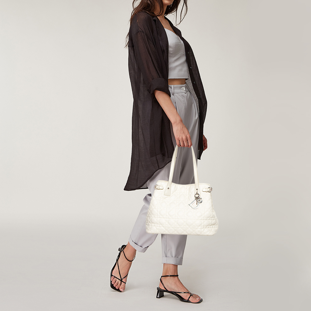 

Dior White Cannage Coated Canvas and Leather Small Panarea Tote