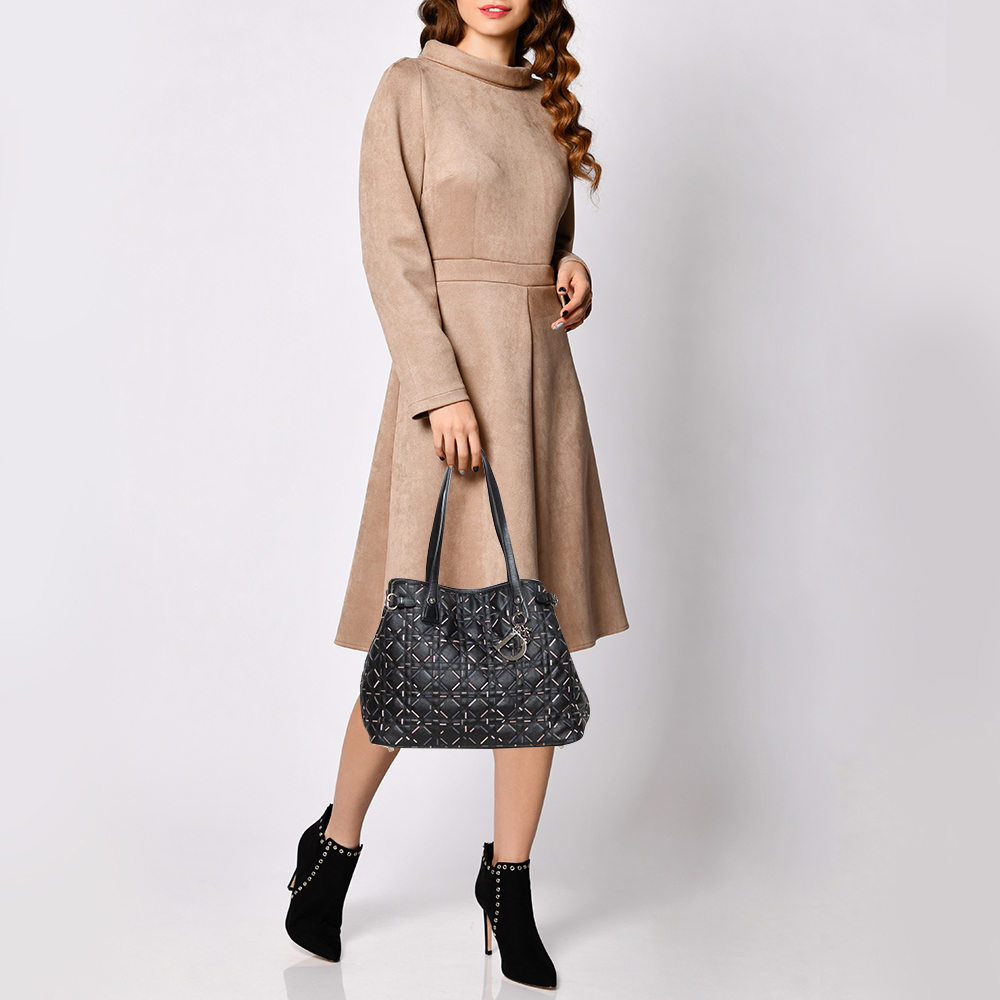 

Dior Black Lines Printed Coated Canvas and Leather Small Panarea Tote