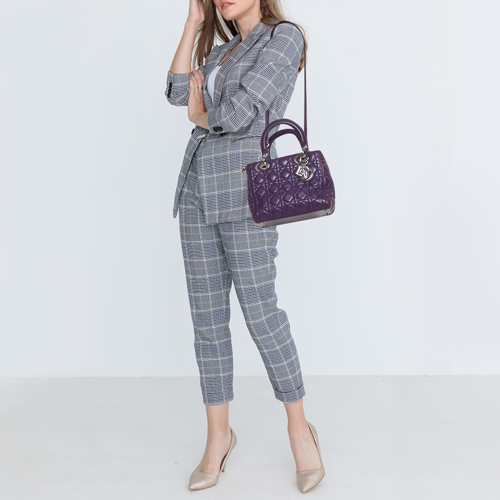 

Dior Purple Cannage Leather Medium Lady Dior Tote