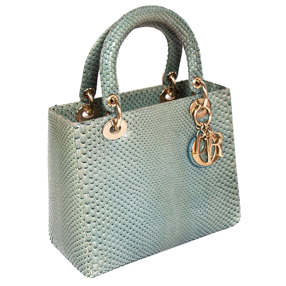 

Dior Green Python Leather Lady Dior Medium Bag
