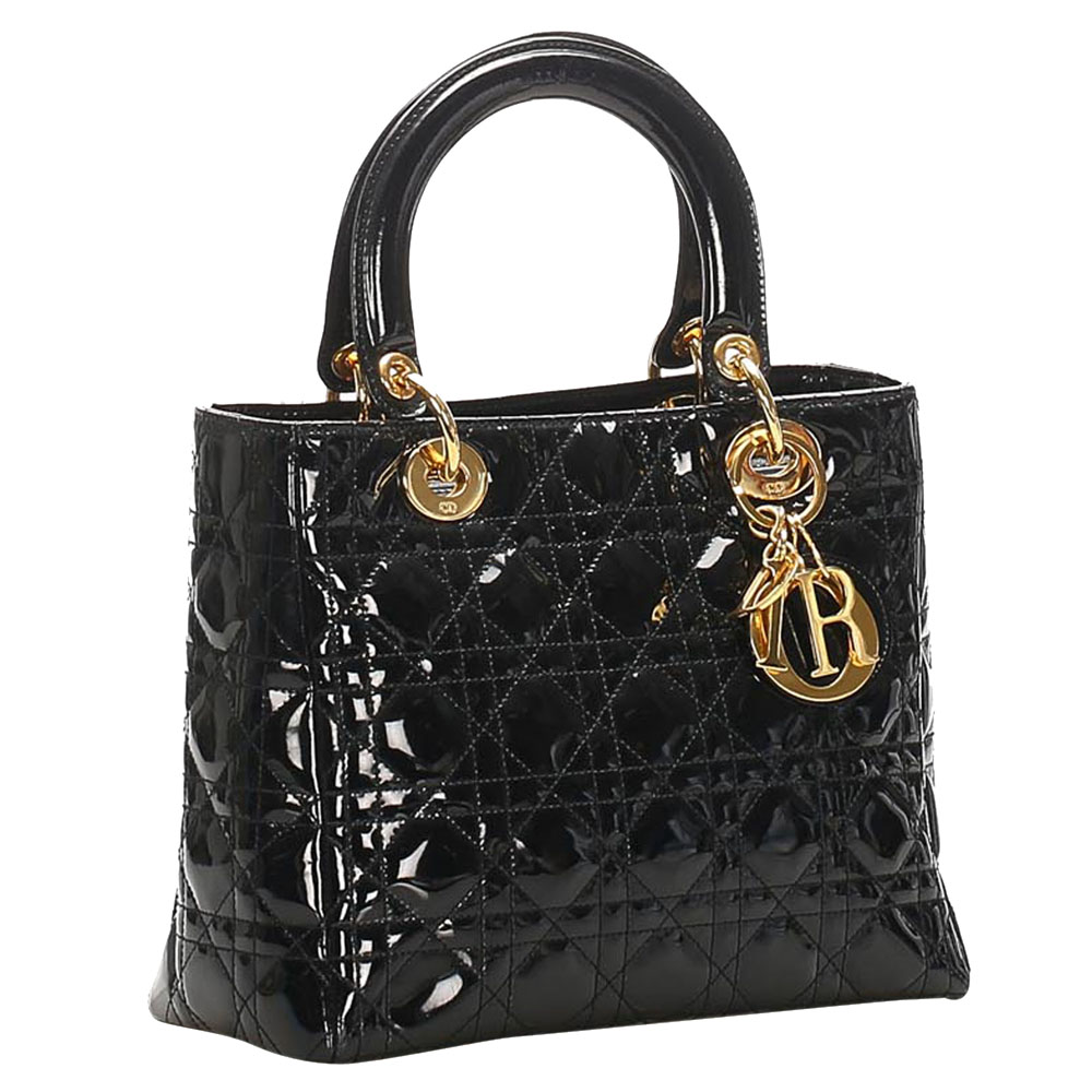 

Dior Black Patent Leather Cannage Lady Dior Bag