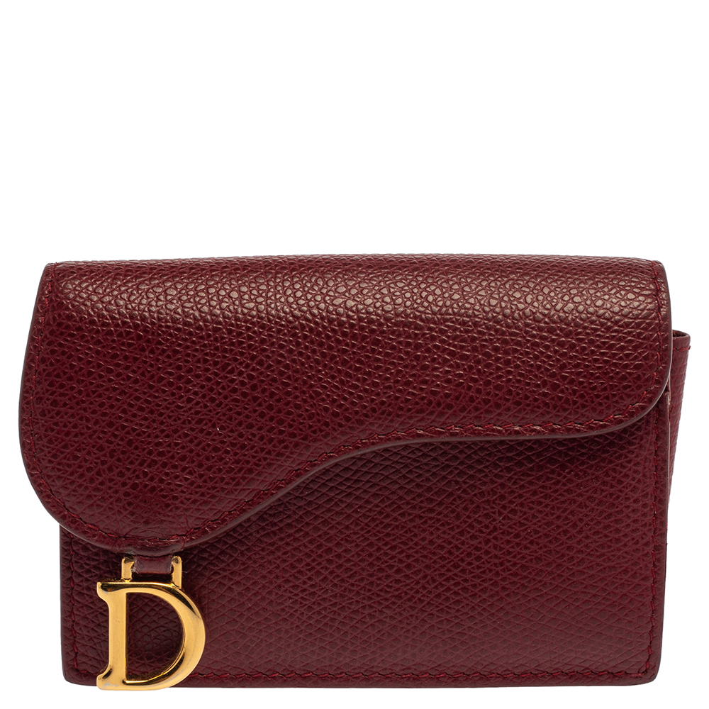 Pre-owned Dior Red Leather Saddle Card Holder