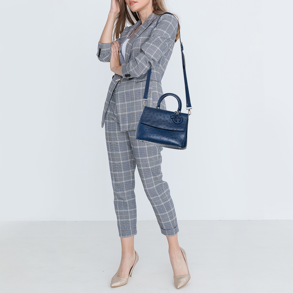 

Dior Blue Ostrich Medium Be Dior Flap Top Handle Bag