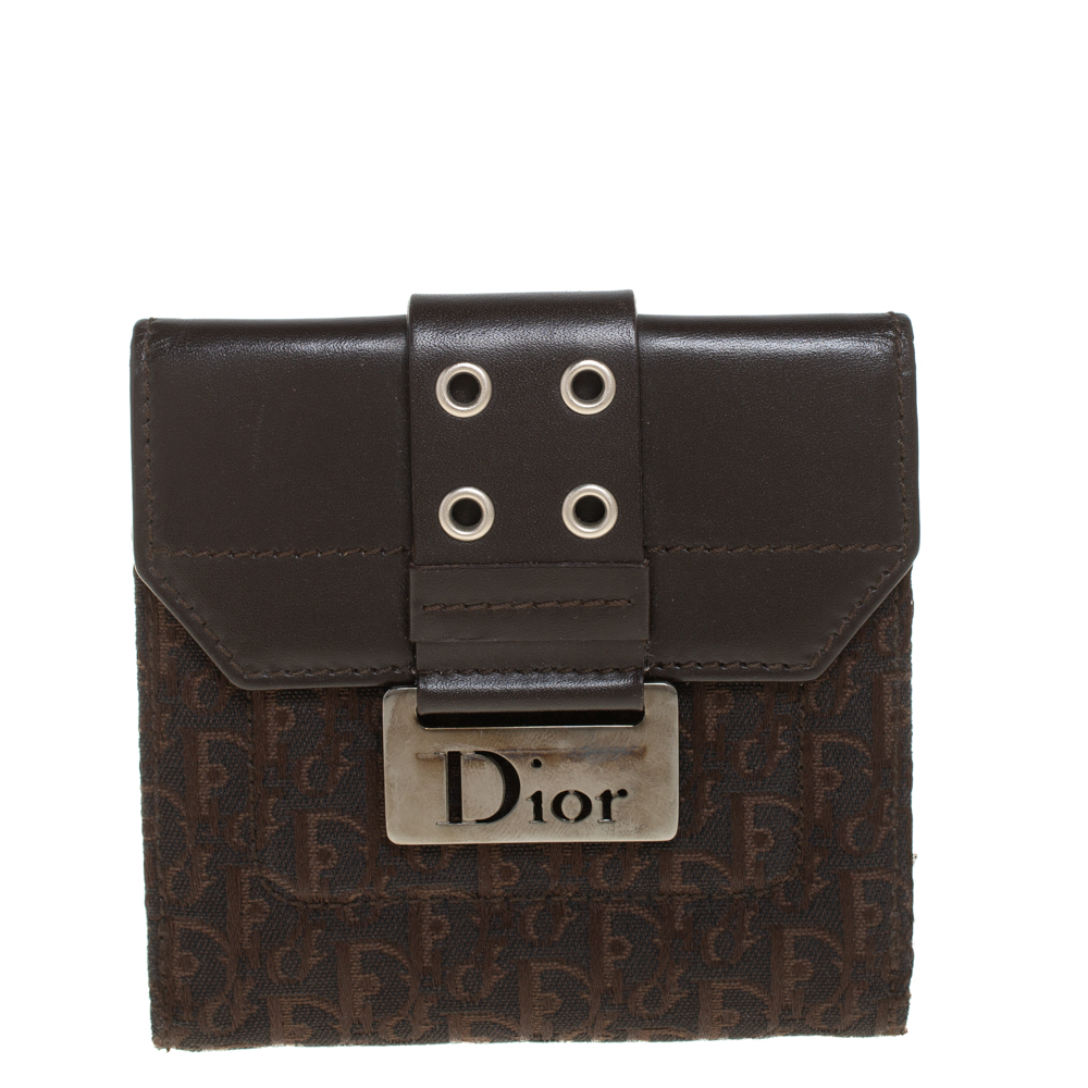 Pre-owned Dior Ling Compact Wallet In Brown