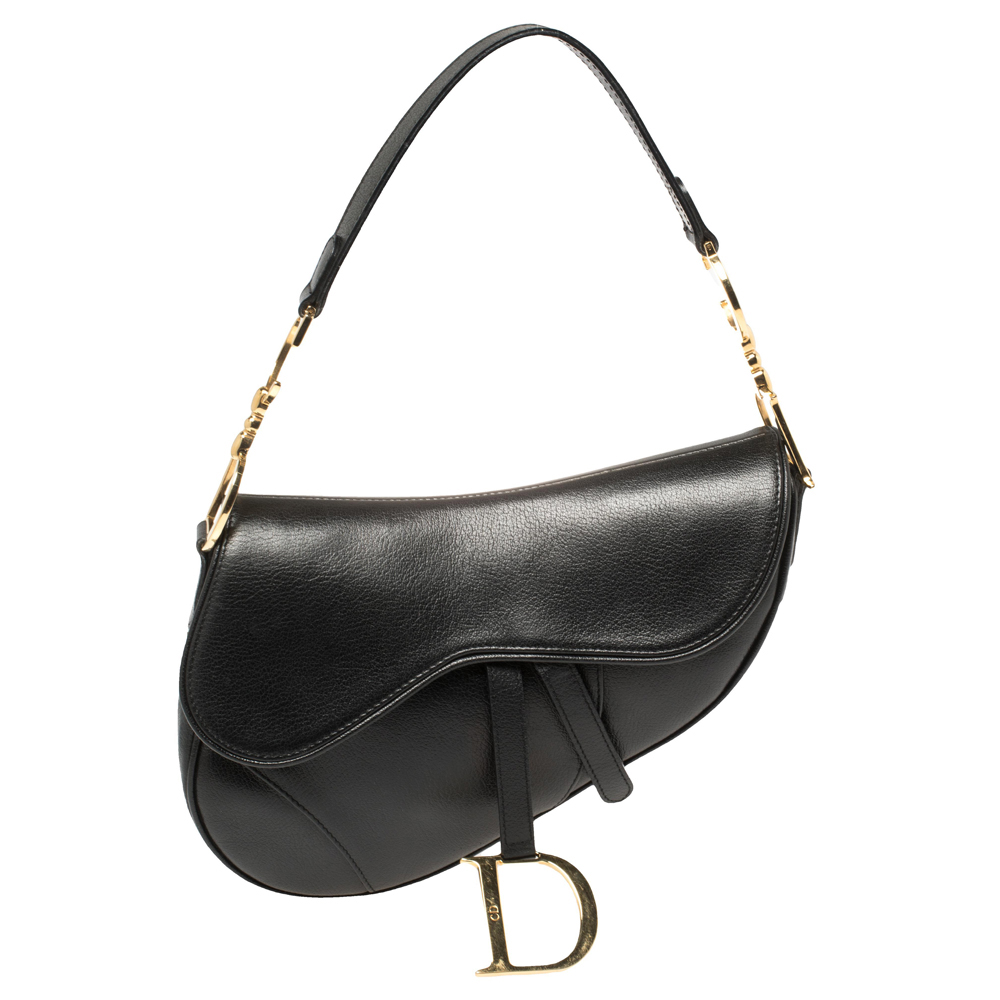 Pre-owned Dior Black Leather Saddle Bag