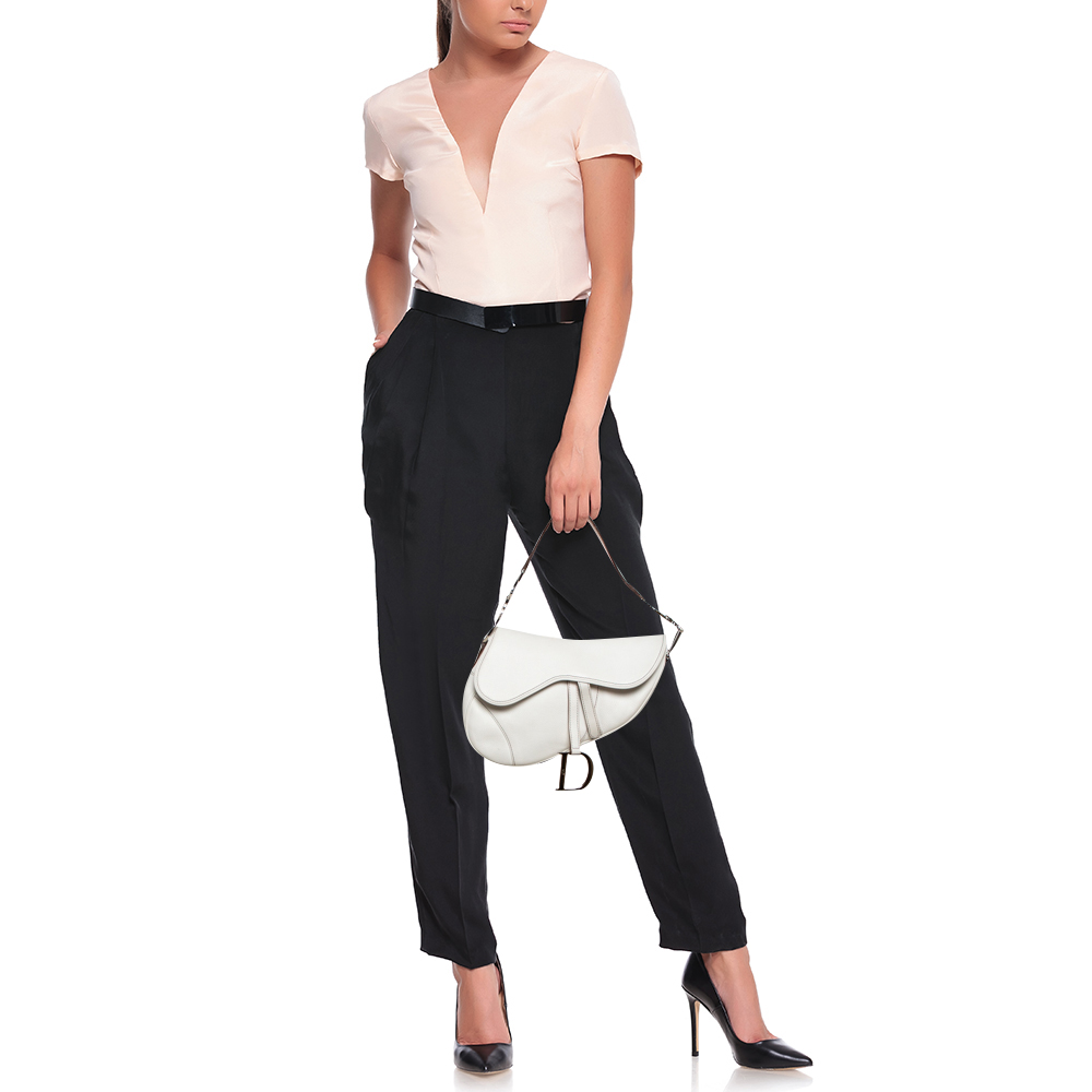 

Dior White Leather Saddle Bag