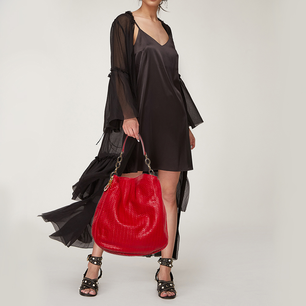 

Dior Red Woven Leather Soft Lady Dior Hobo