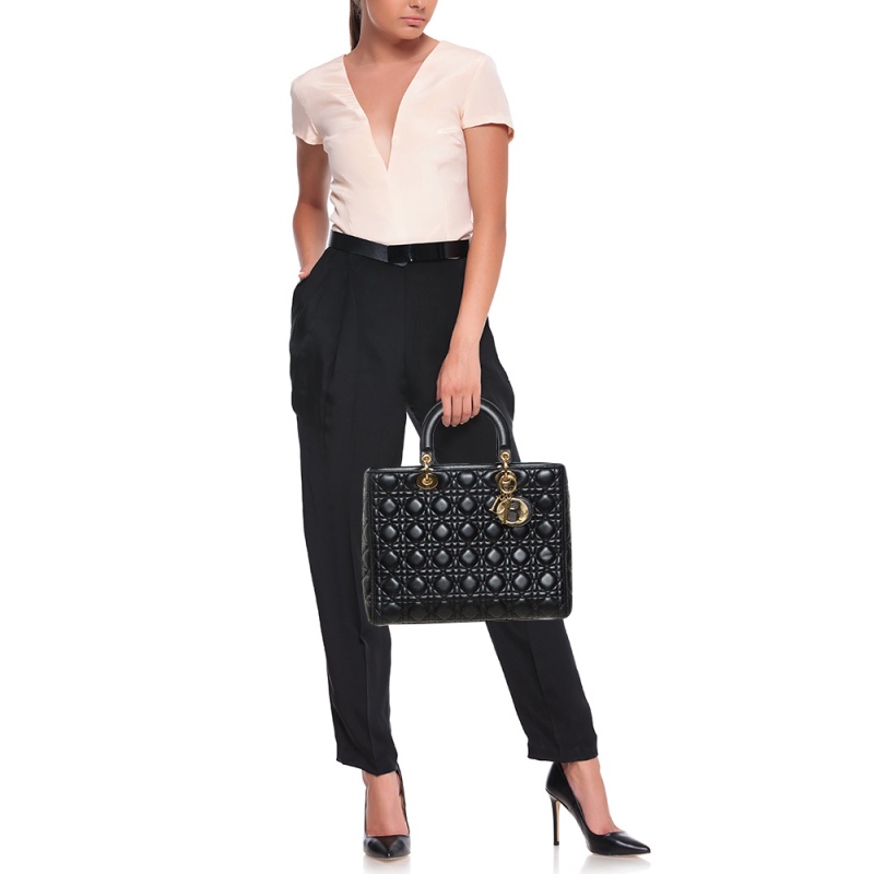 

Dior Black Cannage Leather Large Lady Dior Tote