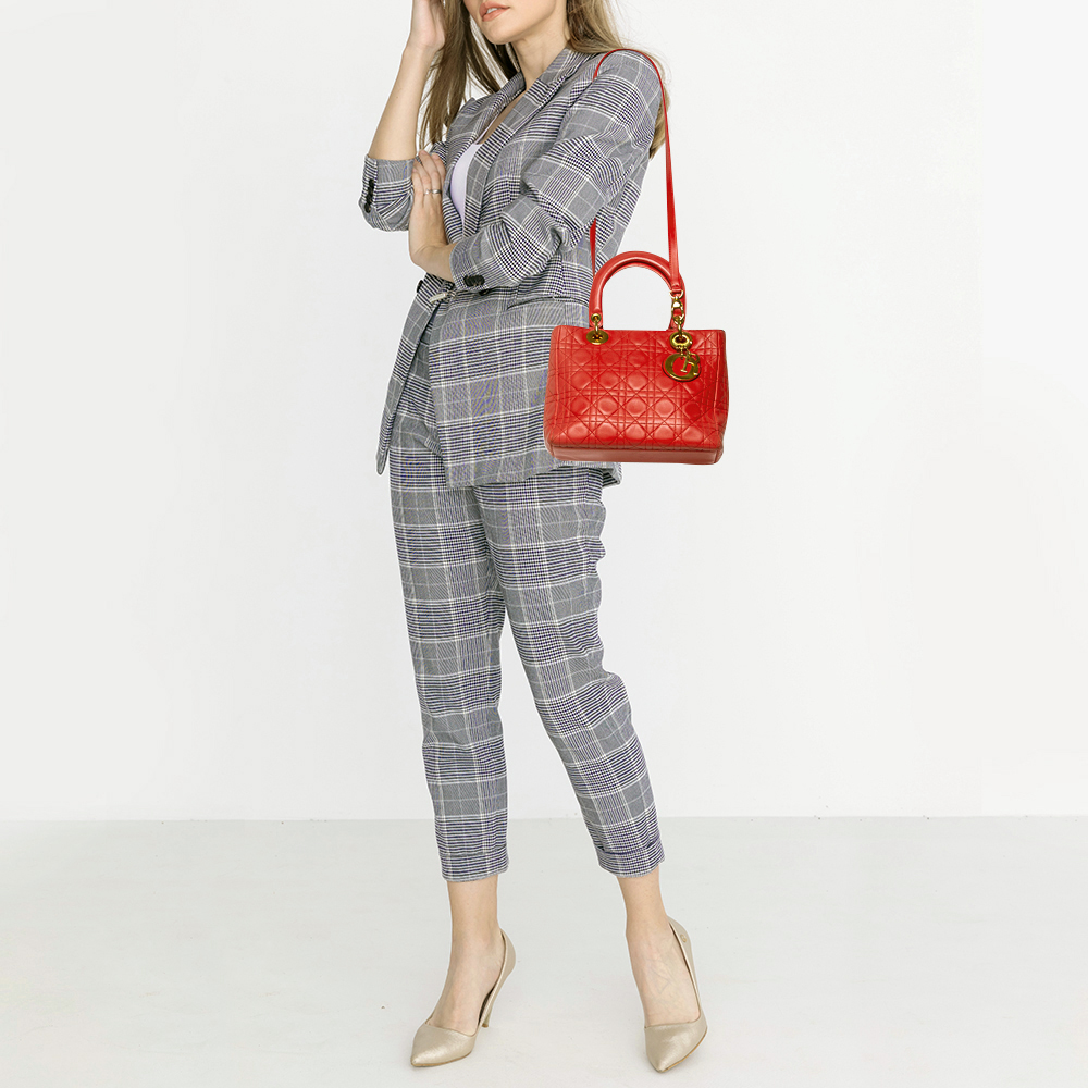 

Dior Coral Cannage Leather Lady Dior Tote, Orange