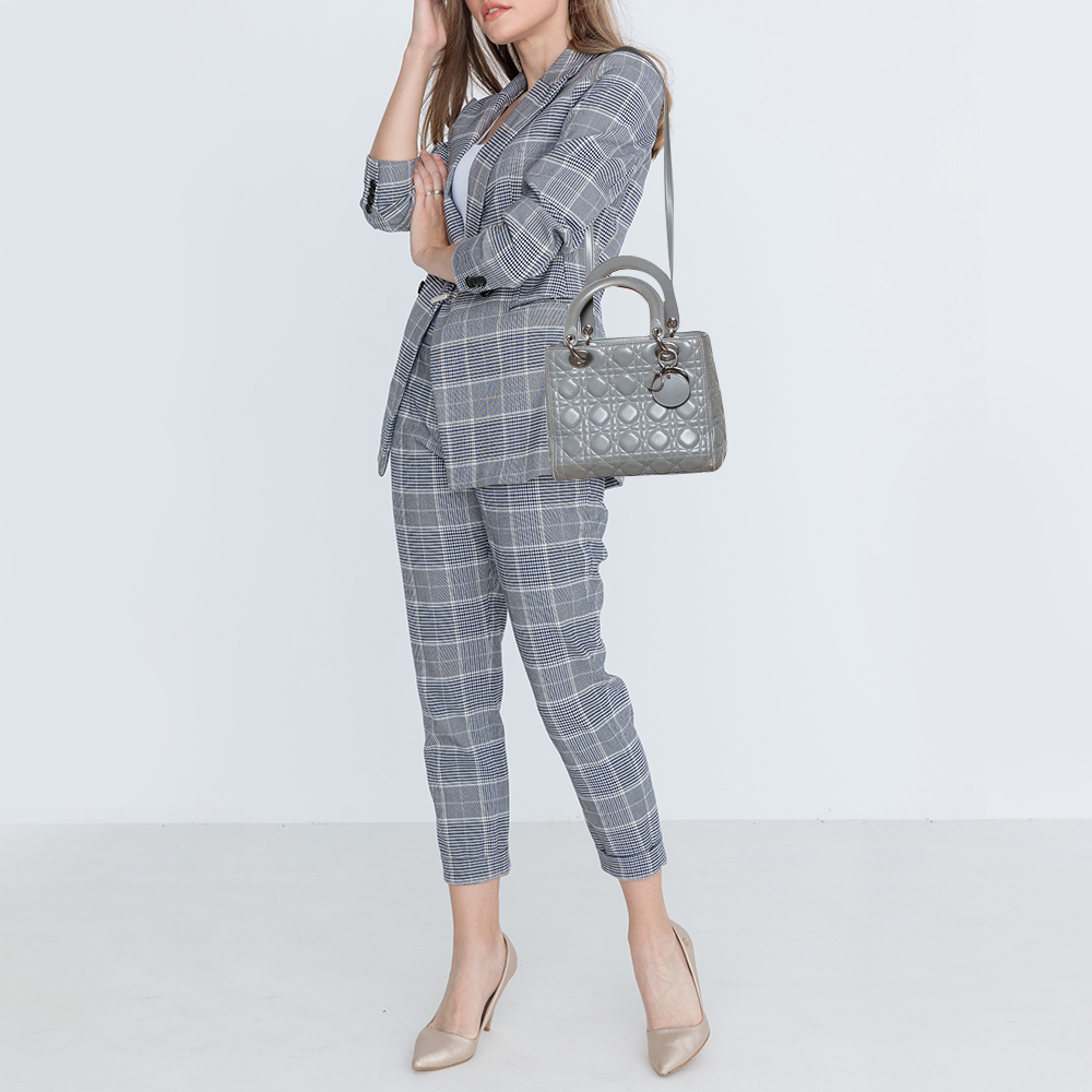 

Dior Grey Quilted Leather  Lady Dior Tote