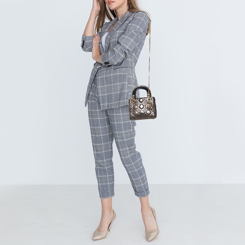 

Dior Metallic Cannage Leather Mini Lady Dior Tote