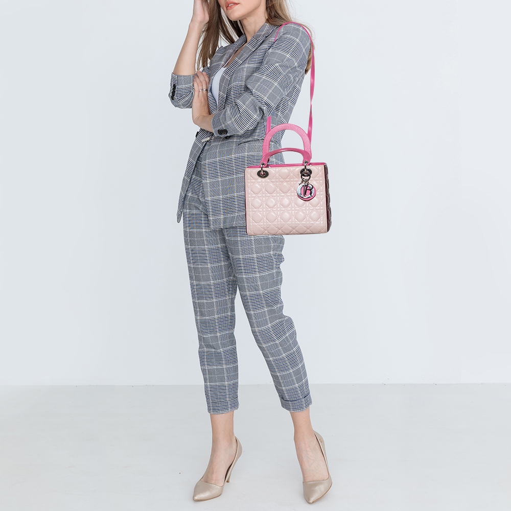 

Dior Tri Color Leather Medium Lady Dior Tote, Multicolor