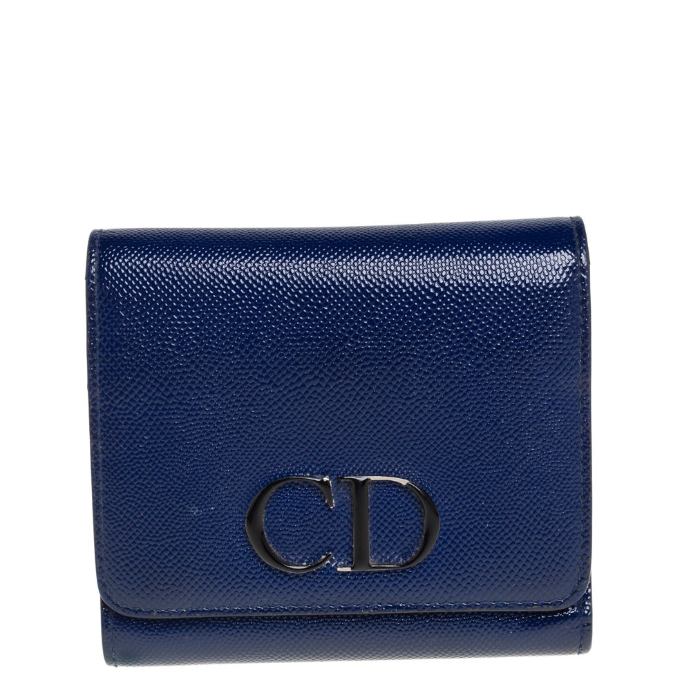 Pre-owned Dior Blue Patent Leather Mania Compact Wallet