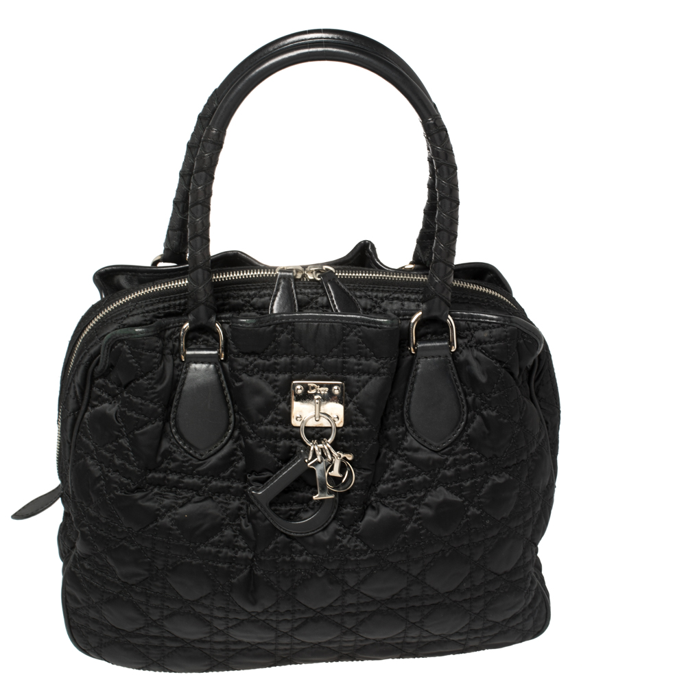Pre-owned Dior Black Cannage Nylon Charming Doctor Bag