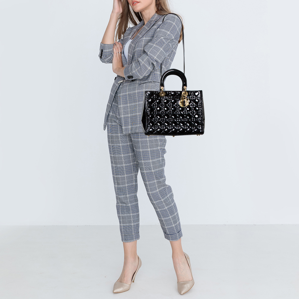

Dior Black Cannage Patent Leather Large Lady Dior Tote